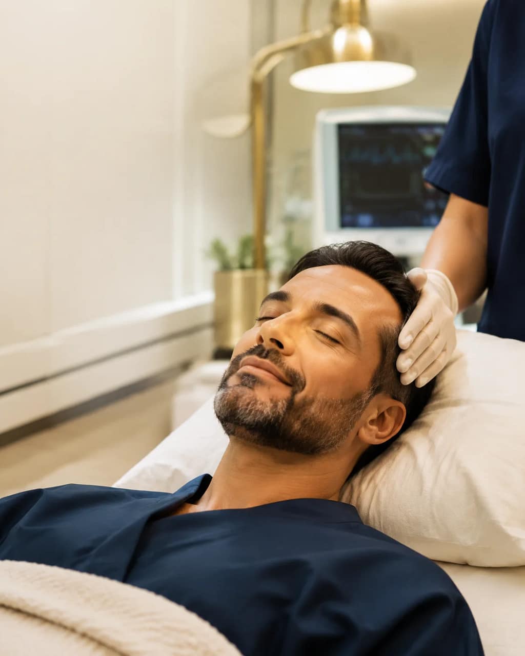 Patient pendant une implantation capillaire avec sédation